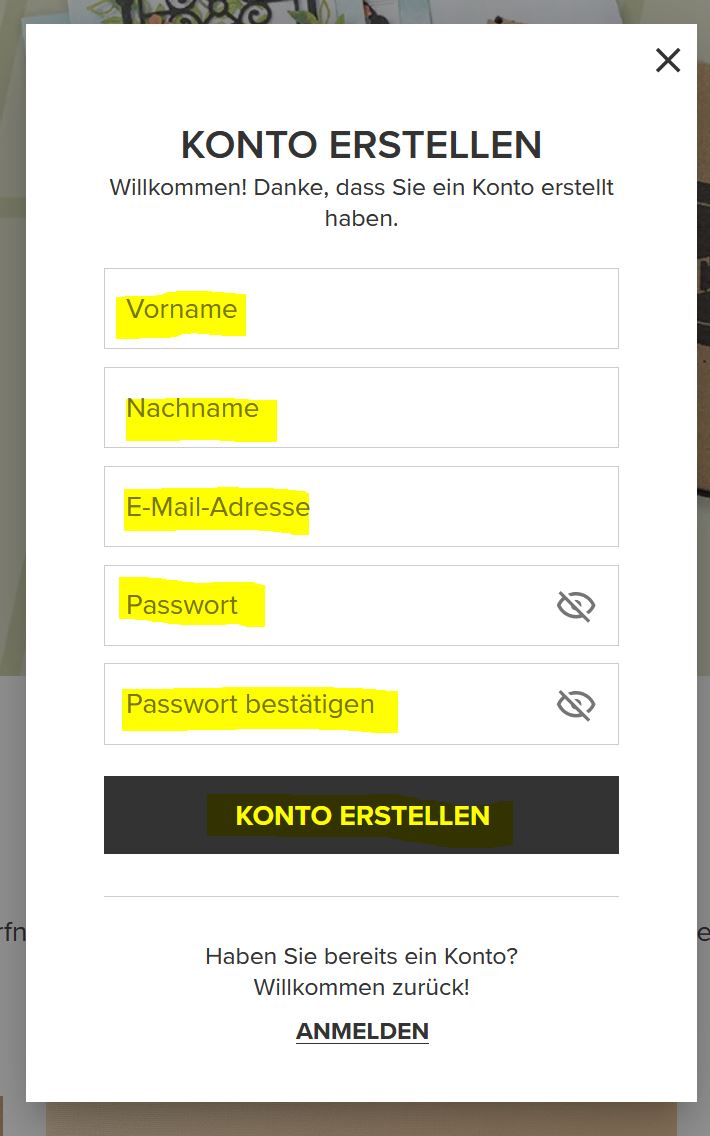 Kundenkonto erstellen